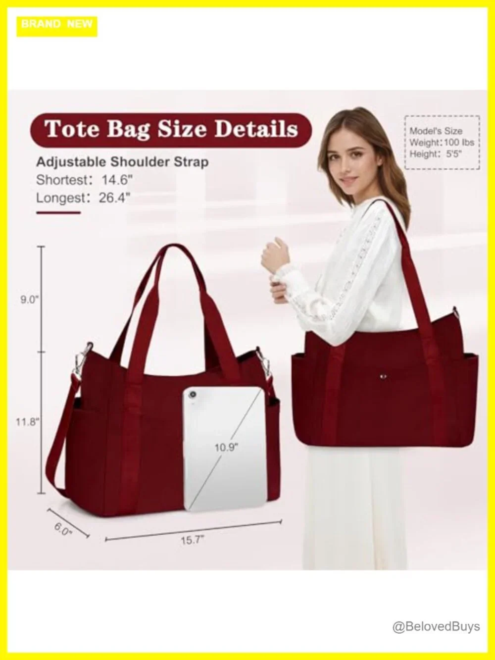 Lightweight Large Work Tote Bag Multi-pocket Shoulder Crossbody